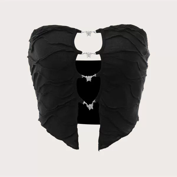 Floerns Women's Strapless Textured Cut Out Butterfly Asymmetrical Hem Tube Sleeveless Crop Top