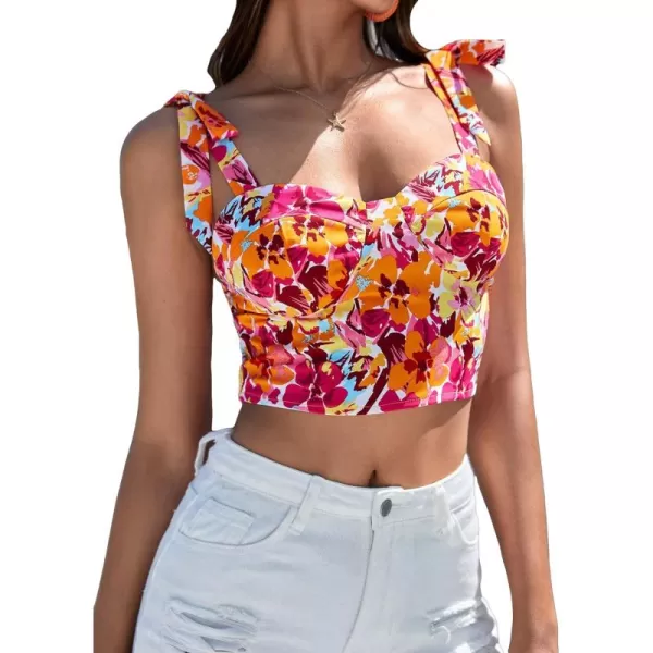 Floerns Women's Boho Allover Floral Print Sweetheart Neck Sleeveless Crop Tank Top