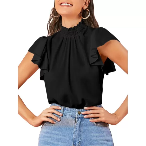 Floerns Women's Lace Splice Collar Cap Sleeve Office Blouse Tops