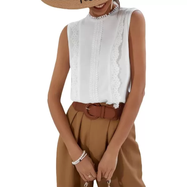 Floerns Women's Lace Splice Collar Cap Sleeve Office Blouse Tops