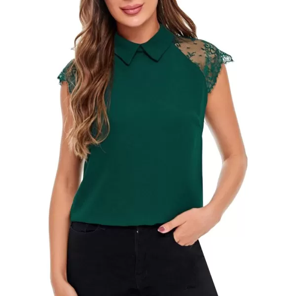 Floerns Women's Lace Splice Collar Cap Sleeve Office Blouse Tops