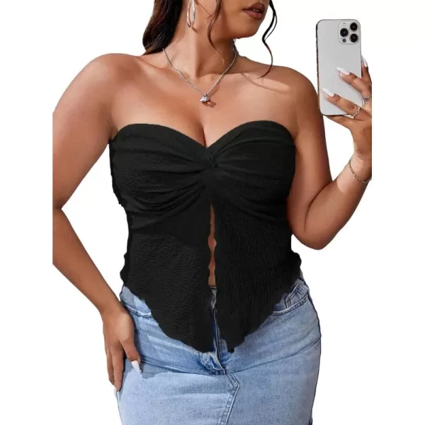 Floerns Women's Plus Twist Split Hem Strapless Sleeveless Asymmetrical Tube Tops