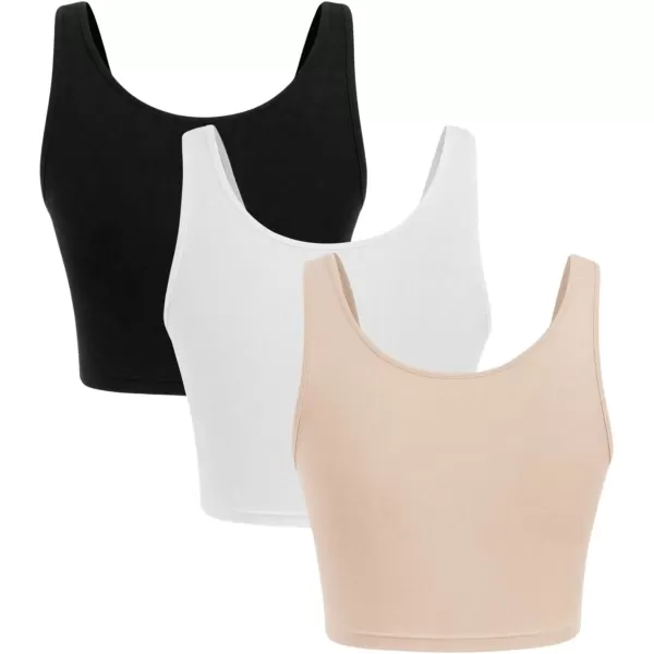 Floerns Women's 3 Pcs Sleeveless Camisole Scoop Neck Solid Casual Crop Tank Top