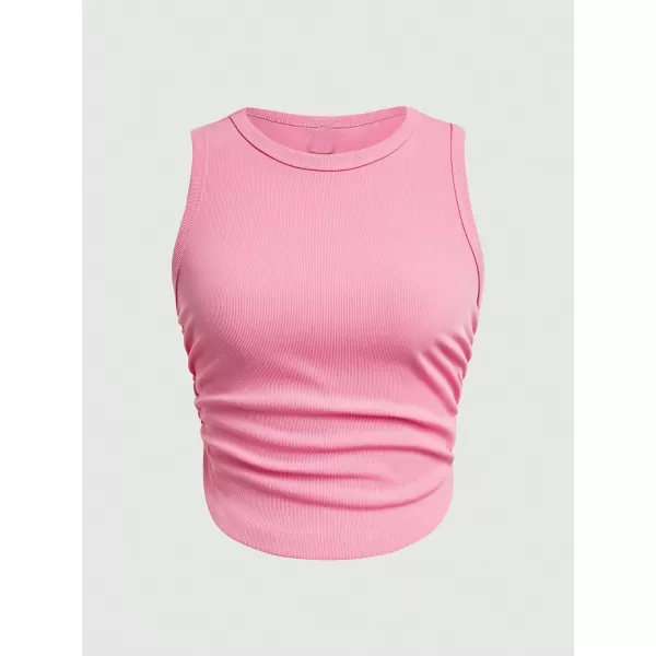 Floerns Women's 3 Pcs Solid Ribbed Knit Ruched Front Crewneck Sleeveless Tank Top