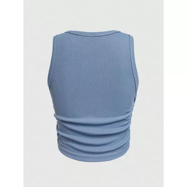 Floerns Women's 3 Pcs Solid Ribbed Knit Ruched Front Crewneck Sleeveless Tank Top