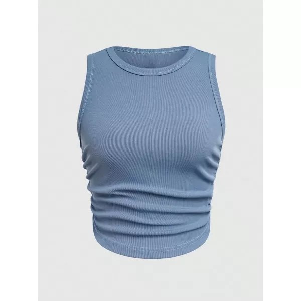 Floerns Women's 3 Pcs Solid Ribbed Knit Ruched Front Crewneck Sleeveless Tank Top