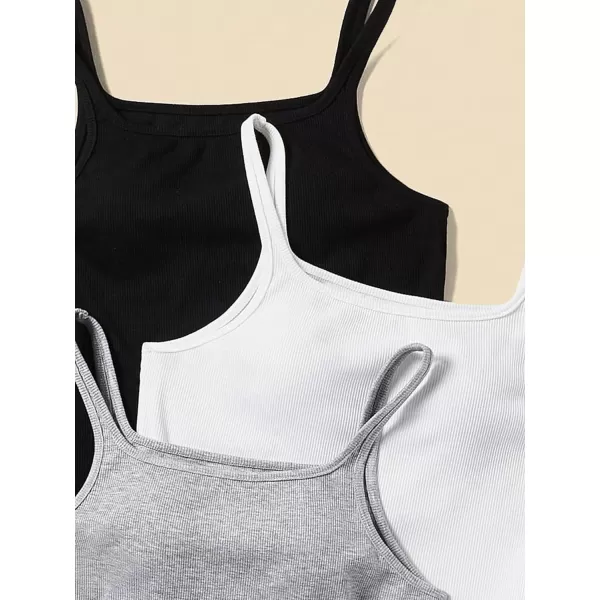 Floerns Women's 3 Pcs Solid Spaghetti Strap Ribbed Knit Fitted Basic Camisole Top