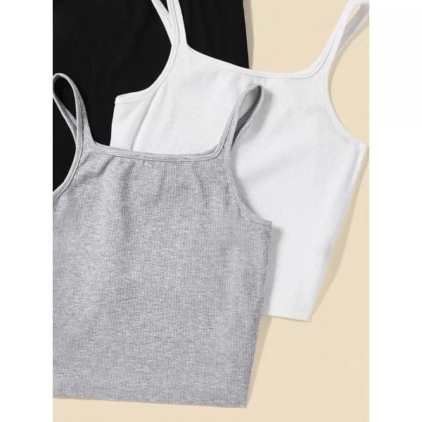 Floerns Women's 3 Pcs Solid Spaghetti Strap Ribbed Knit Fitted Basic Camisole Top