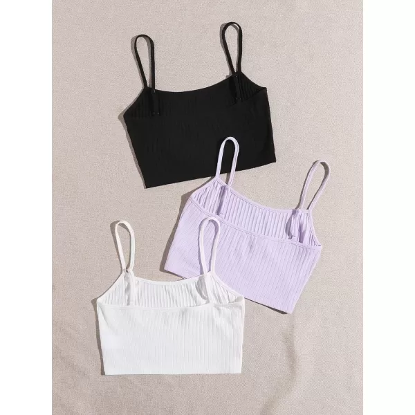 Floerns Women's 3 Pieces Basic Sleeveless Rib Knit Spaghetti Strap Crop Cami Top