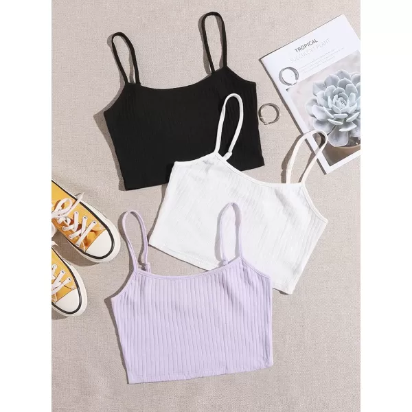 Floerns Women's 3 Pieces Basic Sleeveless Rib Knit Spaghetti Strap Crop Cami Top
