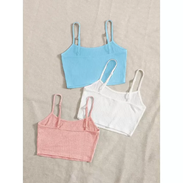Floerns Women's 3 Pieces Basic Sleeveless Rib Knit Spaghetti Strap Crop Cami Top