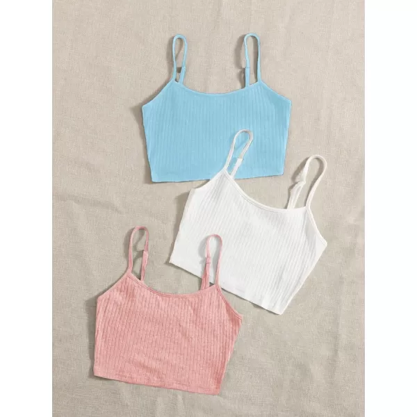 Floerns Women's 3 Pieces Basic Sleeveless Rib Knit Spaghetti Strap Crop Cami Top
