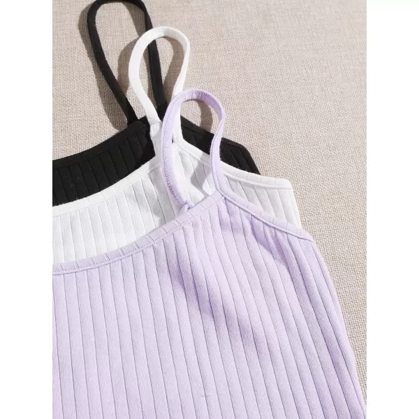 Floerns Women's 3 Pieces Basic Sleeveless Rib Knit Spaghetti Strap Crop Cami Top