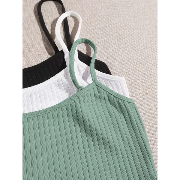 Floerns Women's 3 Pieces Basic Sleeveless Rib Knit Spaghetti Strap Crop Cami Top