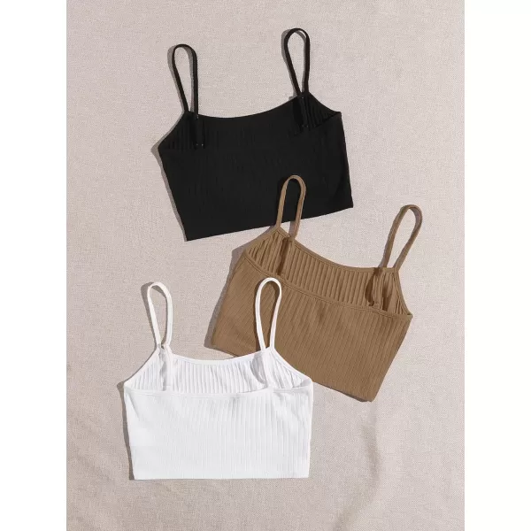 Floerns Women's 3 Pieces Basic Sleeveless Rib Knit Spaghetti Strap Crop Cami Top