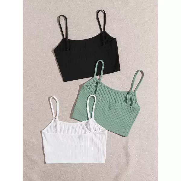 Floerns Women's 3 Pieces Basic Sleeveless Rib Knit Spaghetti Strap Crop Cami Top