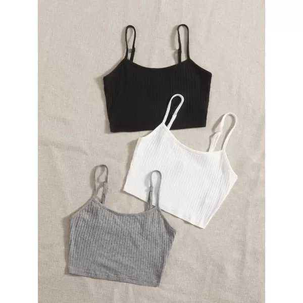 Floerns Women's 3 Pieces Basic Sleeveless Rib Knit Spaghetti Strap Crop Cami Top