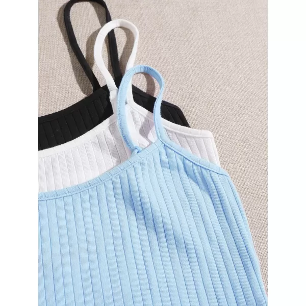 Floerns Women's 3 Pieces Basic Sleeveless Rib Knit Spaghetti Strap Crop Cami Top