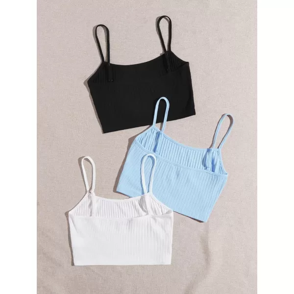 Floerns Women's 3 Pieces Basic Sleeveless Rib Knit Spaghetti Strap Crop Cami Top