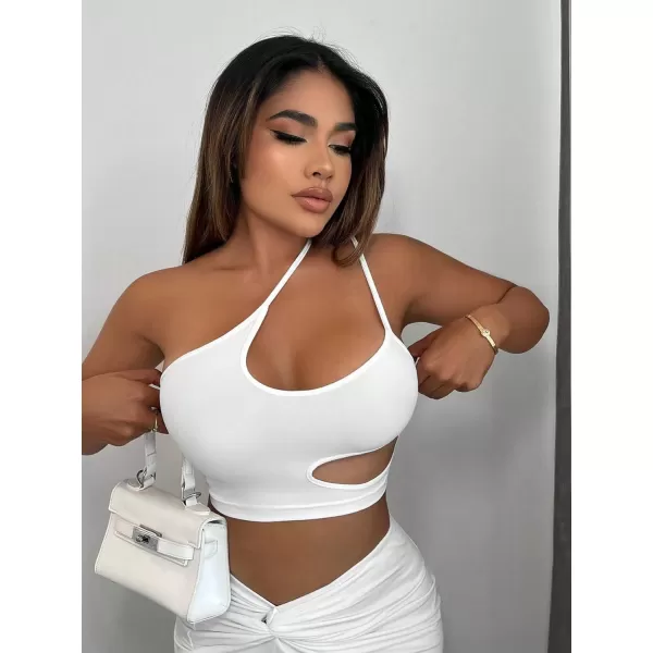 Floerns Women's Asymmetrical Neck Sleeveless Cut Out Clubwear Crop Cami Top