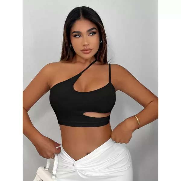 Floerns Women's Asymmetrical Neck Sleeveless Cut Out Clubwear Crop Cami Top