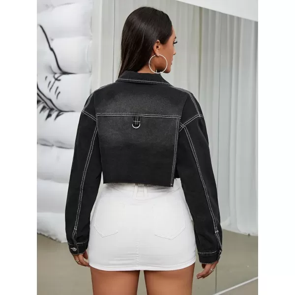 Floerns Women's Casual Drop Shoulder Ripped Crop Denim Jean Jacket