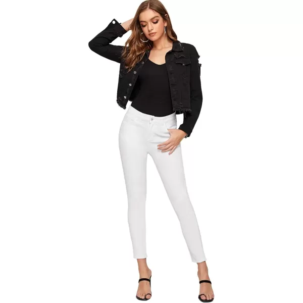 Floerns Women's Casual Drop Shoulder Ripped Crop Denim Jean Jacket