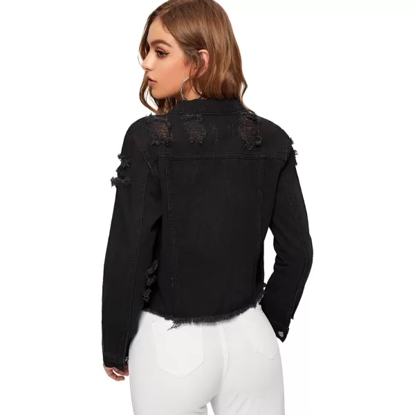 Floerns Women's Casual Drop Shoulder Ripped Crop Denim Jean Jacket