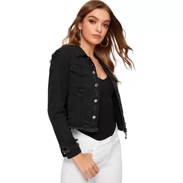 Floerns Women's Casual Drop Shoulder Ripped Crop Denim Jean Jacket