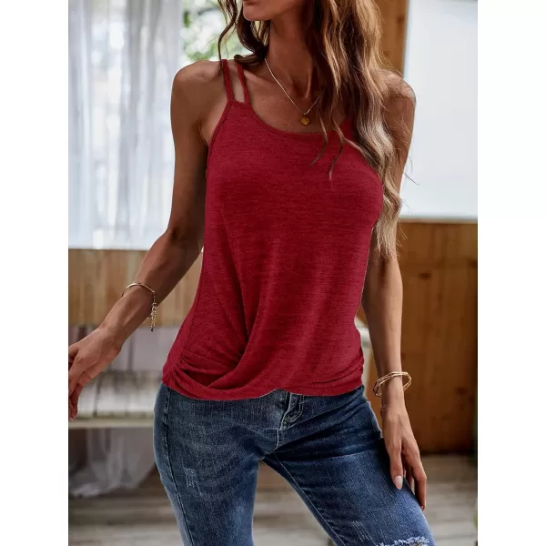 Floerns Women's Casual Sleeveless Ruched Hem Solid Twist Front Cami Tank Top
