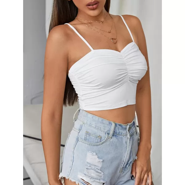 Floerns Women's Casual Solid Spaghetti Strap Ruched Sweetheart Neck Crop Cami Top