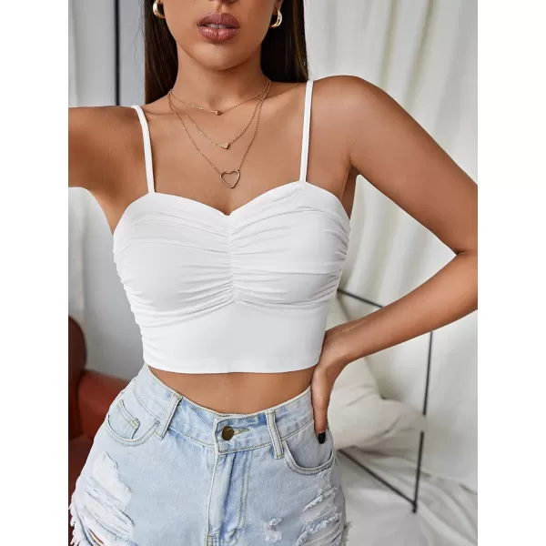 Floerns Women's Casual Solid Spaghetti Strap Ruched Sweetheart Neck Crop Cami Top