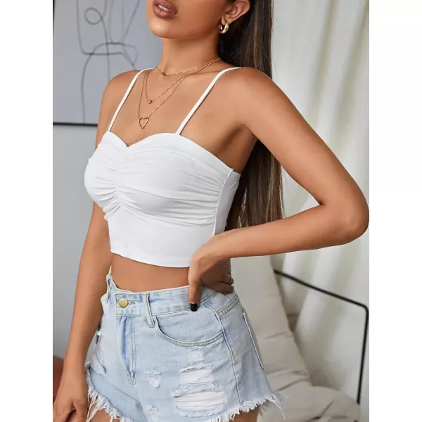 Floerns Women's Casual Solid Spaghetti Strap Ruched Sweetheart Neck Crop Cami Top