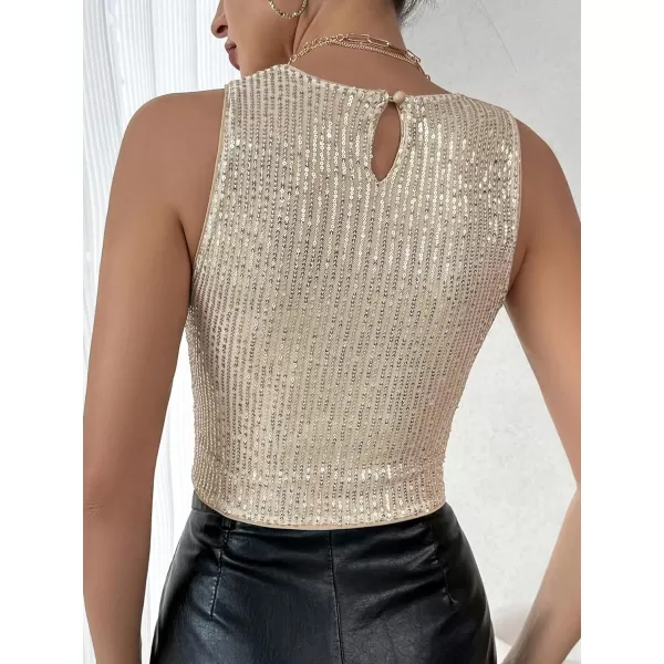 Floerns Women's Contrast Sequin Sleeveless Crewneck Party Crop Tank Top