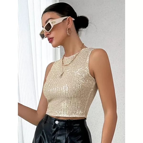 Floerns Women's Contrast Sequin Sleeveless Crewneck Party Crop Tank Top