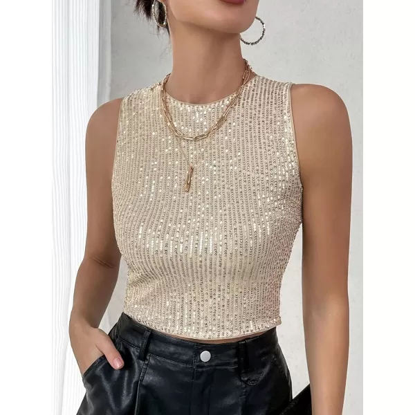 Floerns Women's Contrast Sequin Sleeveless Crewneck Party Crop Tank Top