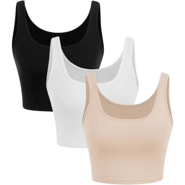 Floerns Women's 3 Pcs Sleeveless Camisole Scoop Neck Solid Casual Crop Tank Top