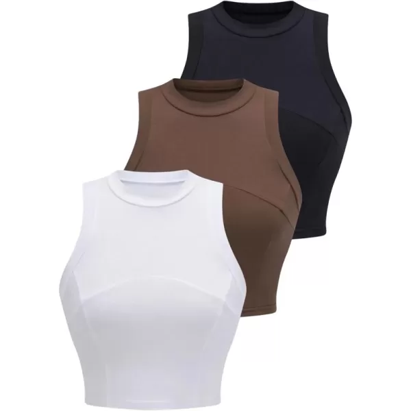 Floerns Women's 3 Pcs Sleeveless Tank Rib Knit Crewneck Casual Crop Tank Top