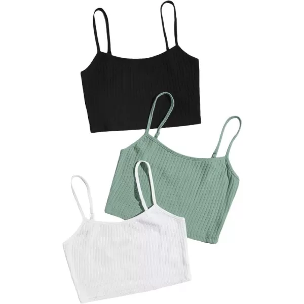 Floerns Women's 3 Pieces Basic Sleeveless Rib Knit Spaghetti Strap Crop Cami Top