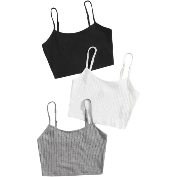 Floerns Women's 3 Pieces Basic Sleeveless Rib Knit Spaghetti Strap Crop Cami Top