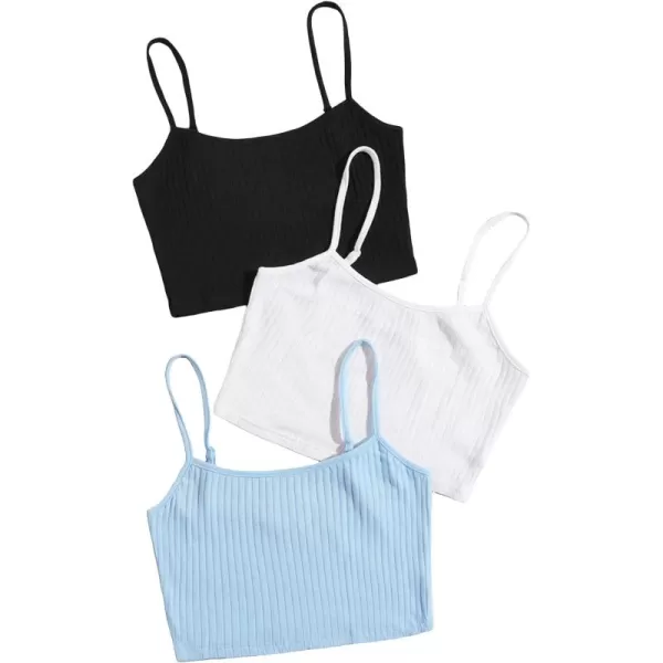 Floerns Women's 3 Pieces Basic Sleeveless Rib Knit Spaghetti Strap Crop Cami Top