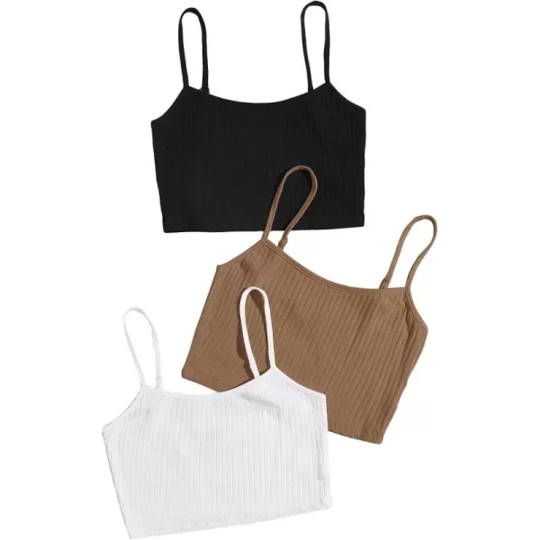 Floerns Women's 3 Pieces Basic Sleeveless Rib Knit Spaghetti Strap Crop Cami Top