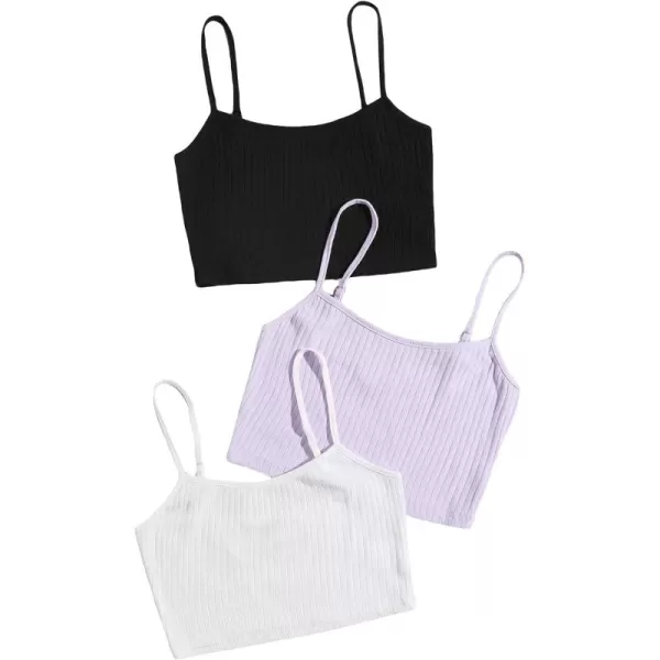 Floerns Women's 3 Pieces Basic Sleeveless Rib Knit Spaghetti Strap Crop Cami Top