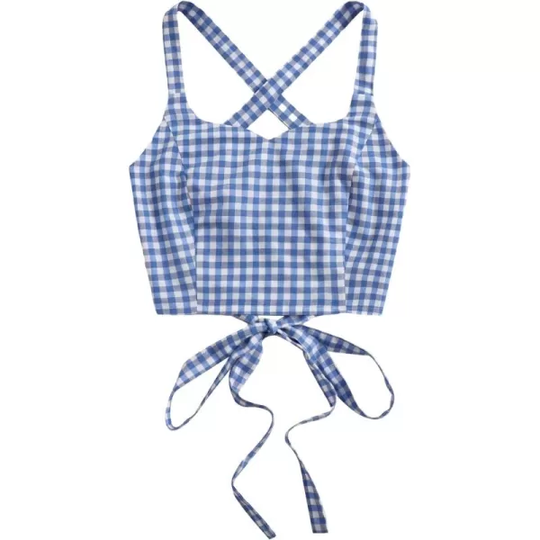 Floerns Women's All Over Print Criss Cross Lace Up Back Sleeveless Crop Cami Top