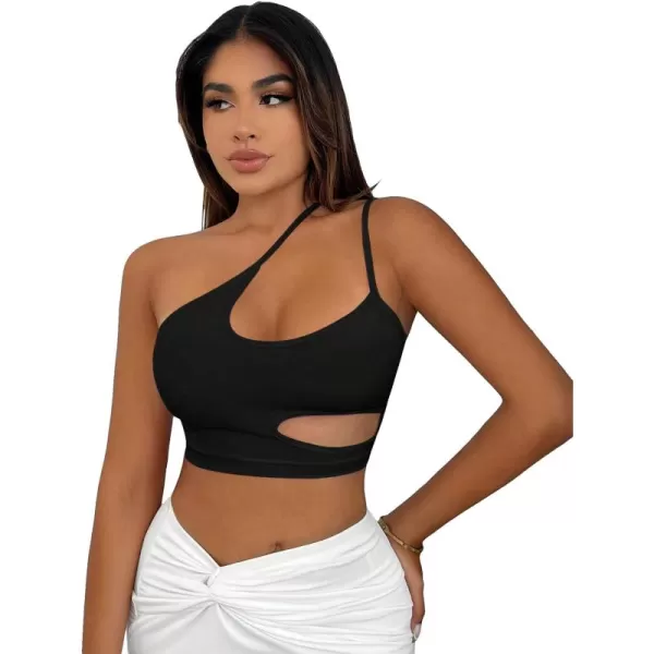 Floerns Women's Asymmetrical Neck Sleeveless Cut Out Clubwear Crop Cami Top