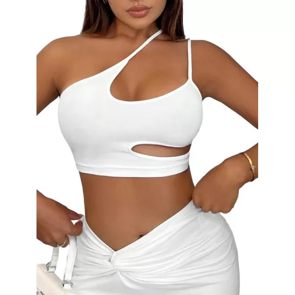 Floerns Women's Asymmetrical Neck Sleeveless Cut Out Clubwear Crop Cami Top