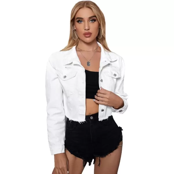 Floerns Women's Casual Drop Shoulder Ripped Crop Denim Jean Jacket