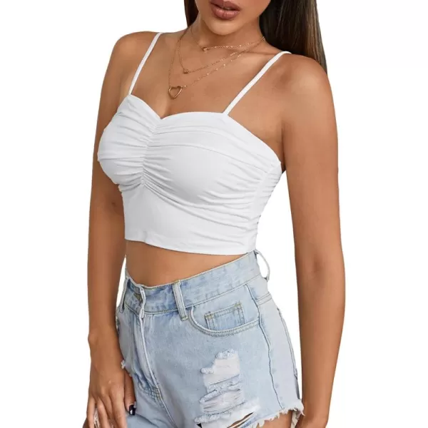 Floerns Women's Casual Solid Spaghetti Strap Ruched Sweetheart Neck Crop Cami Top