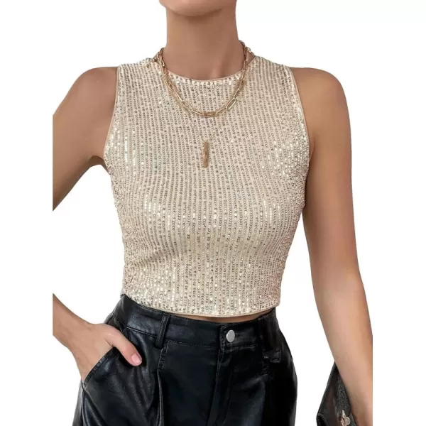 Floerns Women's Contrast Sequin Sleeveless Crewneck Party Crop Tank Top