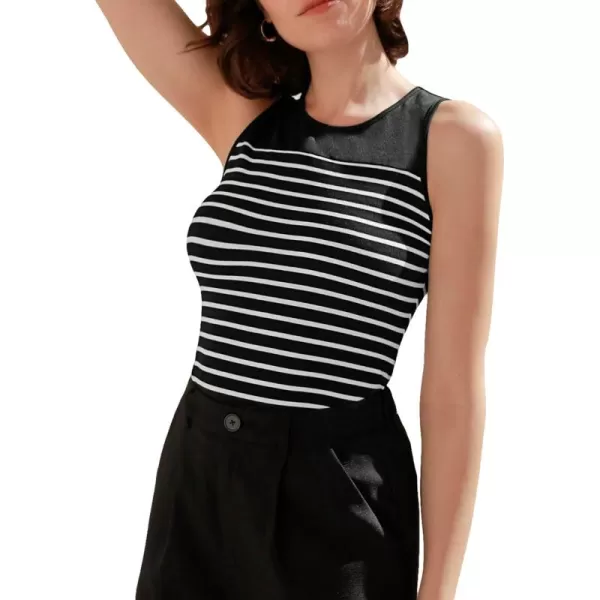 Floerns Women's Sleeveless Striped Print Crewneck Rib Knit Casual Tank Top